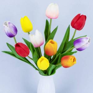 lot 10174 image: MAQIHAN 10 Multicolor Tulips Artificial Flowers - Fake Tulips Real Touch Flowers Artificial Tulips that Look Real Realistic Faux Plastic Flowers Bouquet Arrangements for Home Dining Table Decoration