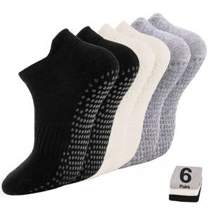 lot 10184 image: kepiibi 6 Pairs Black White Pilates Grip Socks, Non Slip Yoga Grippy Crew Socks for Barre Hospital Barefoot Workout Dance Ballet