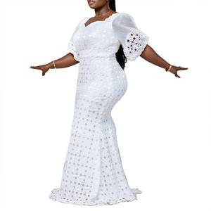 lot 10193 image: Cololura Elegant Lantern Sleeve Hollow Bodycon Maxi Formal Wedding Party Dress Evening Gown - M A-White