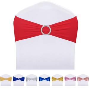 lot 10216 image: LEBENGURU Red Spandex Chair Sashes-30pcs Premium Stretch Bows with Buckle Slider, Universal Elastic Chair Bands for Wedding Party Banquet Decoration