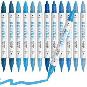lot 10217 image: Blue Acrylic Paint Pens, Water Based 12 Colors Dual Tip Acrylic Paint Markers for Rock Painting Wood, Glass, Ceramic, Canvas, Fabric, Stone, DIY Crafts Making Art Supplies