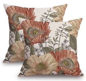 lot 10223 image: TSSOHU Vintage Flower Throw Pillow Covers 16x16 Brown Rust Colored Floral Botanical Pattern Decorative Pillows Outdoor Linen Farmhouse Cushion Case Country Pillowcase for Sofa Bed Room Decor Set of 2