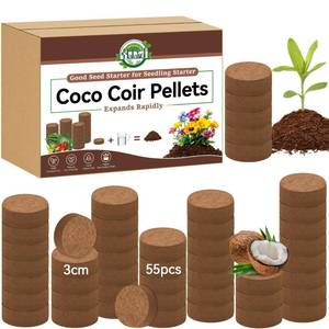lot 10229 image: Halatool 55 Pcs Compressed Coco Coir Pellets, Seed Starter Soil Pellets for Indoor Potted Plants, Made from 100percent Organic Coconut Coir for 3X Water Retention and Enhanced Aeration, Beginner-Friendly