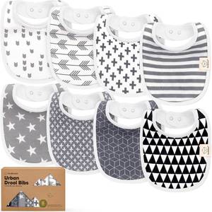 lot 10231 image: KeaBabies 8-Pack Organic Baby Bibs for Drooling and Teething - Soft Cotton Bibs for Baby Girl, Boy, Extra Absorbent, Easy to Clean and Put On for Toddler, Newborn, Infant 0-24 Months (Grayscale)
