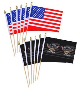 lot 10241 image: 12 Pack 250th USA Anniversary Small Mini Wood Hand Held Stick Flag,with Eagle Design,5.5  8.2 Inch.