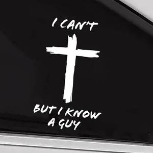 lot 10244 image: PAIYUE 2PCS Car Stickers,Car Accessories Cross Decals for Cars,I Canftt But I Know A Guy Jesus Christian Cross Vinyl Decal Christ Religious Sign,Automotive Decals,Suitable for Auto Bumper (White)