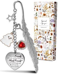lot 10268 image: Buleens Bookmarks for Women Reading - Book Marks for Readers Book Lovers, Feather Funny Ghost Personalized Metal Bookmark with Pendants, Pretty and Aesthetic Book Accessories Reading Gifts