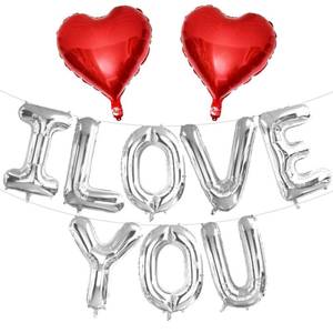 lot 10277 image: 16 Inch Silver I LOVE YOU Red Heart Balloons, 10 Pcs Silver ILOVEYOU Letters Balloons Red Heart Banner for Valentinefts DAY Wedding Ceremonies Party Decorations I LOVE YOU