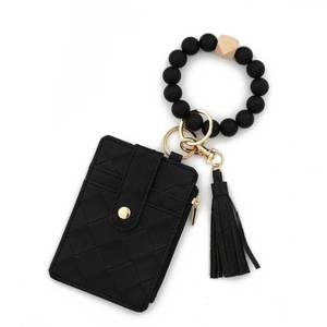 lot 10279 image: Small Coin Purse Zipper Wristlet Purses for Women Cute Silicone Beaded Tassel Credit Card Holder Wallet Minimalist Change Purse With Keychain Compact PU Leather Wallet (Black)