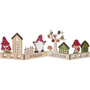 lot 10287 image: 24 inch Fall Extendable Foldable Wooden Tabletop Decoration Autumn Themed Signs with Gnome, House, Mushroom, Decor for Home Kitchen Table Shelf Rustic Farmhouse Indoor Mantel