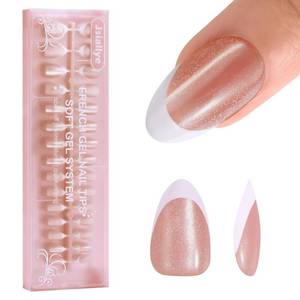 lot 10290 image: Jsiallye Cat Eye Press On Nails,150Pcs Brown Glitter Base French Tip Cat Eye Short Almond Press On Nails,Salon Quality Fake Nails Soak Off Soft Gel Nail Tips Extension For 15 Sizes