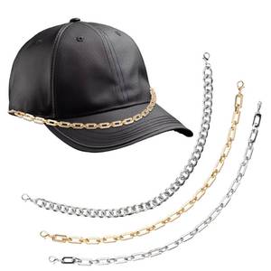 lot 10294 image: 3 Pcs Trucker Hat Chains 3pcs Detachable Diy Metal Chains Women Man Bill Decoration For Hat Bill Decoration, Gold and Silver Hat Chains For Women Trucker Hat Cap Accessories 11in