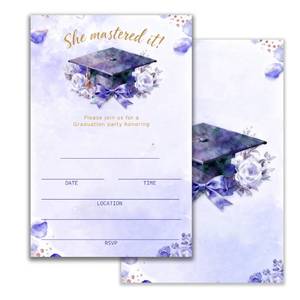 lot 10305 image: LoaHak Blue Purple Graduation Invitation, She Mastered It Graduation Party Invite, Watercolor Graduation Invitation, Class of 2026 Graduation Card, 4x6 Inch