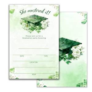 lot 10306 image: LoaHak Green Graduation Invitation, She Mastered It Graduation Party Invite, Elegant Green Floral Graduation Card, Class of 2026 Invitation, 4x6 Inch