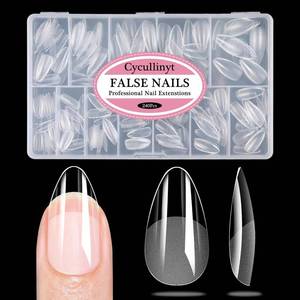 lot 10307 image: Cycullinyt Medium Almond Soft Gel Nail Tips 240Pcs Pre-Shaped Half Matte False Nail Tips Full Cover Acrylic Clear Fake Nails Extension for Manicure Home DIY 12 Sizes