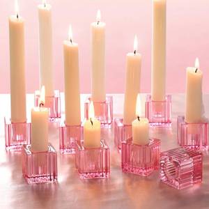 lot 10321 image: LETINE Elegant 12pcs Pink Striped Taper Candle Holders - Perfect Candle Stick Holder Decor for Tablescapes, Wedding Centerpieces, Church Christmas Displays, Birthday Dinners and Thanksgiving.