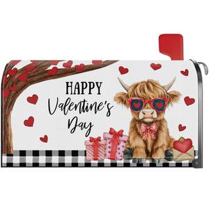 lot 10324 image: YINENA Happy Valentines Day Mailbox Cover Magnetic Highland Cow Love Heart Mailbox Cover Standard Size 21x18 Inch Post Letter Box Wrap Garden Yard Home Decor