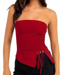 lot 10340 image: MISSACTIVER Women�s Strapless Sleeveless Tube Top Mesh Double Layer Ruched Side Asymmetrical Lace Up Bandeau Cami Tank Tops(Large,Red)