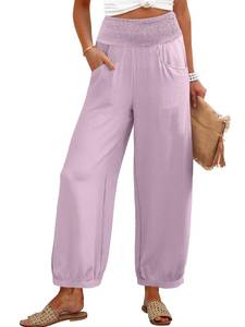 lot 10346 image: Caracilia Women Wide Leg Palazzo Pants 2026 Summer Casual High Waist Flowy Loose Boho Beach Vacation Lantern Pants Pink XX-Large