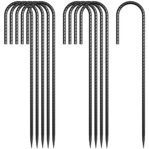 lot 11590 image: OK5STAR 16 Inch J Hook Rebar Stakes 10 Pack, Heavy Duty 516 Inch Diameter Black E-Coated Steel Wind Resistant Ground Anchors for Trampoline, Bounce House, Dog Kennel, Chain Link Fence and Gazebo