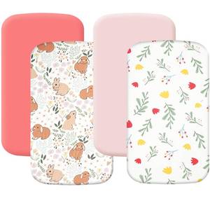 lot 12285 image: 4 Pack Bassinet Sheets 19in x 33in, Compatible with Baby Delight, BabyBond and Dream On Me SkylarLotusTraveler Baby Bassinet, Soft and Skin-Friendly, Pink and Rabbit