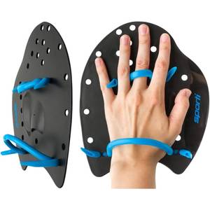 lot 12292 image: Sporti Power Swim Paddles - Swimming Training Hand Paddles - Adjustable Straps - Lap Swimming Gear (Medium, Black)