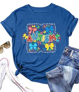 lot 12317 image: Autism Awareness Shirts for Women Autism Support Acceptance T-Shirt Puzzle Puzzle Bow Graphic Tee Gifts Tops Small