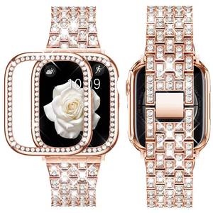 lot 12319 image: SUPOIX Compatible with Apple Watch Band 42mm  Case, Women Jewelry Bling Diamond Rhinestone Replacement Metal Strap andSoft TPU Protector Case for iWatch Series 321Rose gold