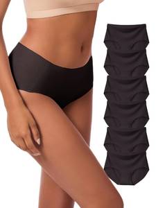 lot 12326 image: ecora Womens Mid-Waist Underwear Full Coverage No Show Seamless Comfortable Brief Panties 6 Pack Black XL