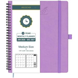 lot 12332 image: BEZEND Monthly Planner 2026-2027 (Spiral-7in x 9in) 2 Year Calendar Book with Note Pages - Jan 26 to Dec 27-120 GSM Paper, Inner Pockets, Laminated Tabs, Vegan Leather Softcover - Lavender