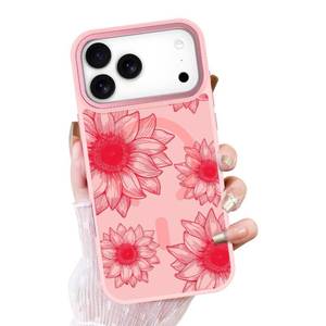 lot 12335 image: OOK Pink Case Design for iPhone 17 Pro Max Case, Compatible with MagSafe, Cute Sunflower Floral Blooms Design Frosted Shockproof for Women Girls Magnetic Phone Cover - Pink Flower