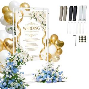 lot 13178 image: Yorshvil Wedding Welcome Sign Stand, Adjustable Linen Welcome to Our Wedding Sign Holder, Elegant Welcome Sign Easel with Hanging Straps for Seating Chart, Banner, Ceremony Decor (White, 54in-69in)