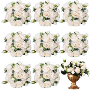 lot 13182 image: Hoteam 24 Bundles Artificial Peonies Flowers Wedding Faux Flowers Silk Peony Bouquet Bulk Bride Fake Florals Arrangements for Table Centerpieces Wedding Party Vase Decor (White)
