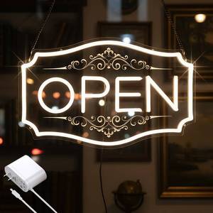 lot 13186 image: Open Sign for Business, LED Dimmable Neon Open Sign with 12V2A Adapter, 16.5in x 10.5in, Warm White, Bright LED Visibility to Light Up Window, Wall, Bar, Coffee, Salon and Store