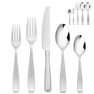 lot 13200 image: 65-Piece 1810 Stainless Steel Flatware Set for 12, Heavy Duty Silverware Set, Flatware Set with Serving Utensil, High End Mirror Polish and Satin Handle, Dishwasher Safe, Ideal for Gift