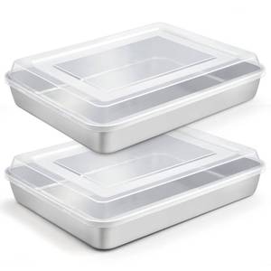 lot 13201 image: TeamFar Baking Pan with Lid, 12.5inx 9.8in Stainless Steel Rectangular Cake Lasagna Pans with Cover for Cake Brownie Casseroles, Healthy and Sturdy, Oven and Dishwasher Safe - (2 Pans  2 Lids)