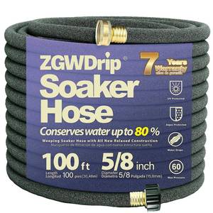 lot 13202 image: ZGWDrip 100FT 58in Water-Saving Soaker Hose with Solid Brass Connectors, High-Flow Drip Irrigation for Lawn and Landscaping with Metal Staples