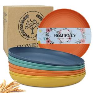 lot 13211 image: Homienly 10 inch Wheat Straw Dinner Plates Set of 8 - Alternative to Plastic, Microwave and Dishwasher Safe, Unbreakable Kids Plates with 4 Colors (Classic Bright)