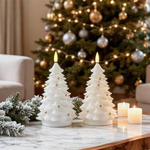 lot 13216 image: DN DECONATION Christmas Tree Flameless Candles with Remote Timer, 2 Pack White Christmas Tree LED Candles Battery Operated Real Wax Holiday Christmas Decoration for Bedroom Party Gift