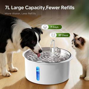 lot 13226 image: Pektaco Dog Water Fountain for Large Dogs, 1.8Gal7L Pet Water Fountain, Dog Water Bowl Dispenser with Viewing Window and LED, Super Quiet, Stainless Steel Tray Easy Clean BPA-Free(with 6 Filters)