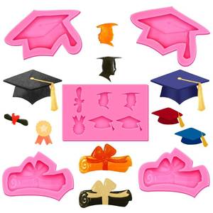 lot 14139 image: Geiserailie 5 Pcs 2026 Graduation Silicone Mold Set Graduation Kitchen Baking Chocolate Candy Fondant Mold Grad Cap Diploma for Grad Party Cake Cupcake Topper Decoration