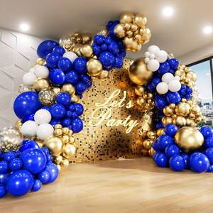 lot 14140 image: Royal Blue and Gold Balloons Arch Garland Kit, 18 12 10 5 inch Navy Blue Metallic Gold White for Graduation Decorations Class of 2024 Birthday Wedding Party Decorations