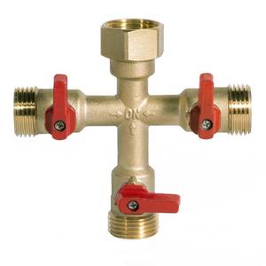 lot 14156 image: HQMPC Hose Splitter � Heavy-Duty Brass Garden Faucet Connector Garden Hose Splitter 3 Way 34in GHT Thread Red Handle