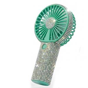 lot 14159 image: TAZTIR Bling Handheld Fan Portable Rechargeable, Rhinestone Mini Fan with USB-C Charging, Up to 18H Battery Life, 3-Speed Personal Hand Face Fan for Beach,Travel,Dorm Room Essentials (Green)