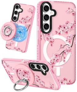 lot 14162 image: Lotadilo for Samsung Galaxy S23 FE Case for Women - Girls Cute Design Compatible with Magsafe Magnetic Ring Holder Stand Peach Blossom Phone Covers Aesthetic Girly TPU Funda for S23 FE