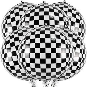 lot 14165 image: FeteFix Checkered Balloons 22 Inch, Pack of 6 � Black and White Checkerboard Foil Balloons, Racing Theme Party Decorations, Helium Supported Racing Balloons for Birthday