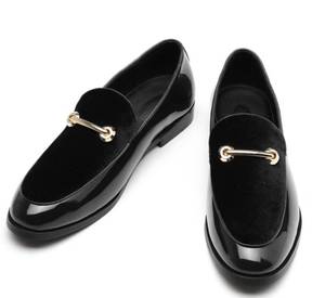 lot 14170 image: Fenlogft Menfts Velvet Patent Leather Slip-on Dress Shoes Business and Parties Formal Events Smoking Slippers Loafers (Velvet Black,9.5)