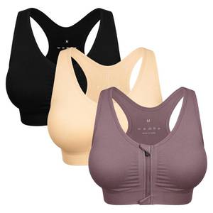 lot 14171 image: Womenfts Zip Front Sports Bra Wireless Post-Surgery Bra Front Zipper Surgical Sports Bras Racerback Yoga Bra Workout Running Fitness Compression Bras 2 Pack (Large, 2 Pack(BlackFleshLight Purple))