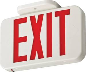 lot 14197 image: Lithonia Lighting Single-Sided LED Exit Sign, Thermoplastic Construction, Switchable Red and Green Colors, AC Power, Includes Extra Faceplate, White (EXRG M6)