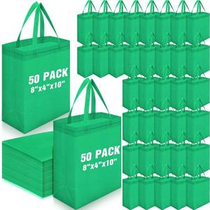 lot 14198 image: Windyun 50 Pcs Reusable Tote Bag Bulk 8 x 4 x 10 Inch Non Woven Shopping Bag with Handle Reusable Portable Grocery Gift Tote (Green)